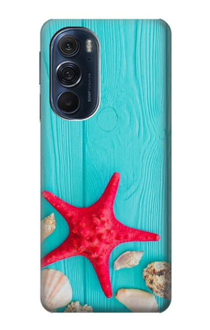 W3428 Aqua Wood Starfish Shell Hard Case and Leather Flip Case For Motorola Edge X30