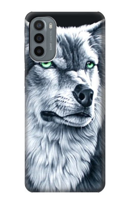 W0123 Grim White Wolf Hard Case and Leather Flip Case For Motorola Moto G31