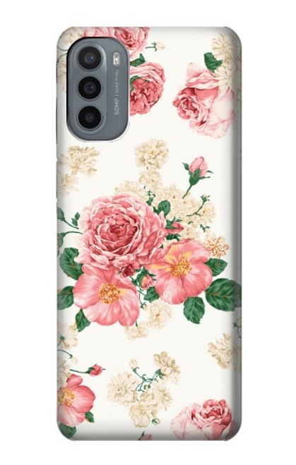 W1859 Rose Pattern Hard Case and Leather Flip Case For Motorola Moto G31