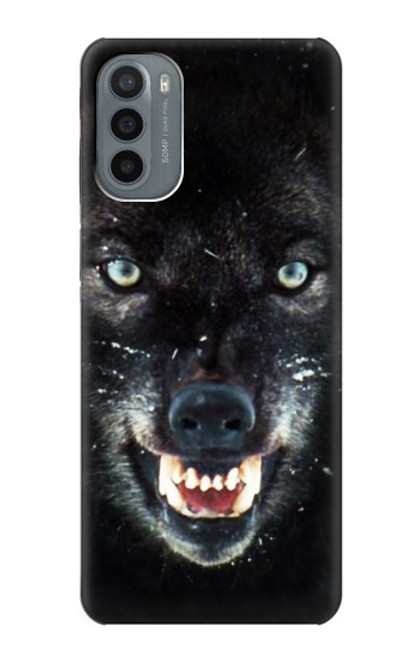 W2823 Black Wolf Blue Eyes Face Hard Case and Leather Flip Case For Motorola Moto G31