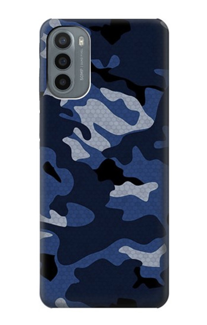 W2959 Navy Blue Camo Camouflage Hard Case and Leather Flip Case For Motorola Moto G31