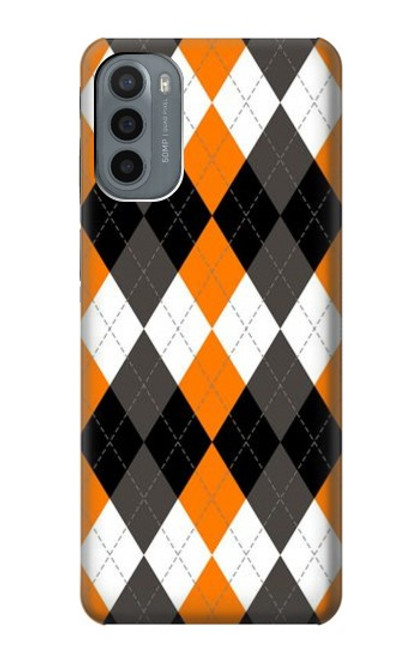 W3421 Black Orange White Argyle Plaid Hard Case and Leather Flip Case For Motorola Moto G31