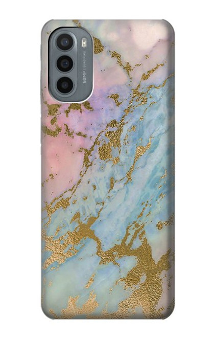 W3717 Rose Gold Blue Pastel Marble Graphic Printed Hard Case and Leather Flip Case For Motorola Moto G31