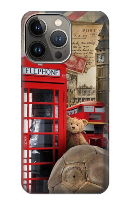 W3856 Vintage London British Hard Case and Leather Flip Case For iPhone 13 Pro