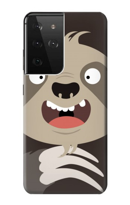 W3855 Sloth Face Cartoon Hard Case and Leather Flip Case For Samsung Galaxy S21 Ultra 5G