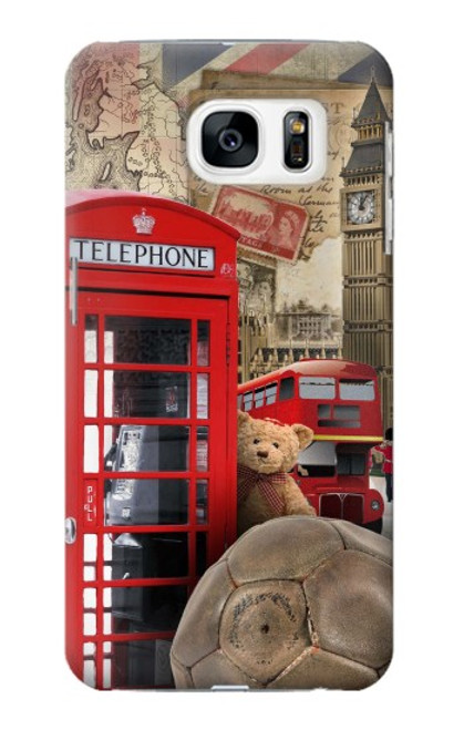 W3856 Vintage London British Hard Case and Leather Flip Case For Samsung Galaxy S7