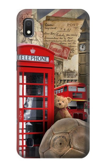 W3856 Vintage London British Hard Case and Leather Flip Case For Samsung Galaxy A10