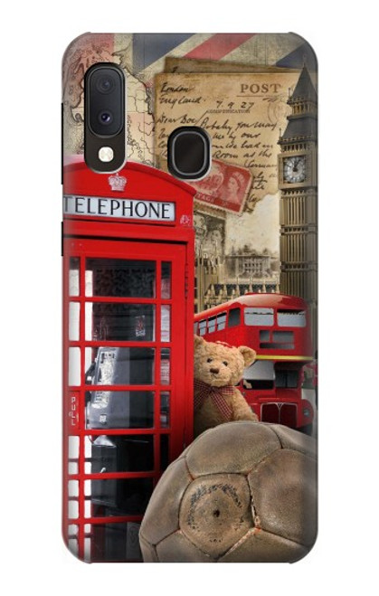 W3856 Vintage London British Hard Case and Leather Flip Case For Samsung Galaxy A20e