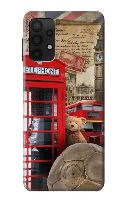 W3856 Vintage London British Hard Case and Leather Flip Case For Samsung Galaxy A32 4G