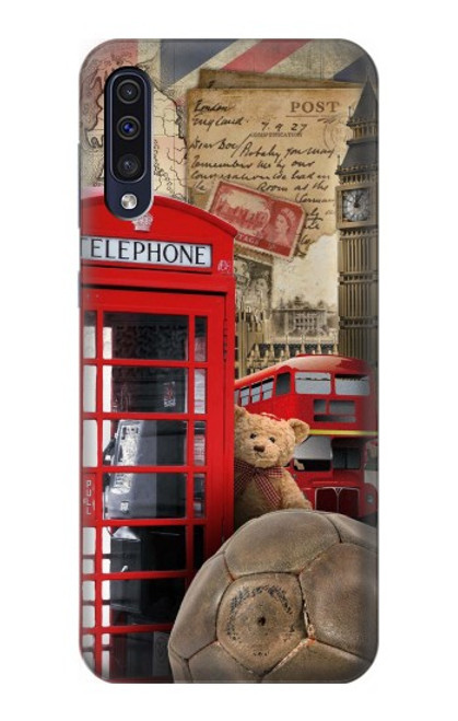 W3856 Vintage London British Hard Case and Leather Flip Case For Samsung Galaxy A70