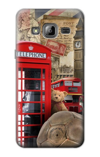 W3856 Vintage London British Hard Case and Leather Flip Case For Samsung Galaxy J3 (2016)