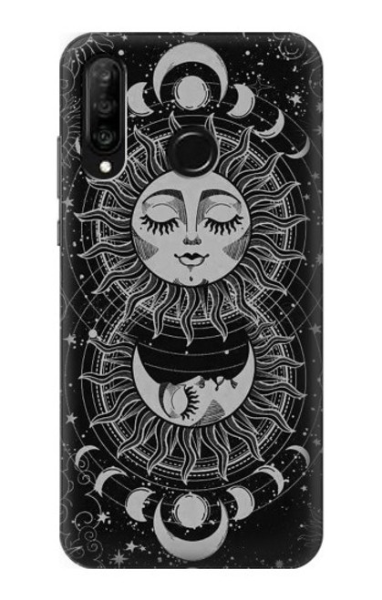 W3854 Mystical Sun Face Crescent Moon Hard Case and Leather Flip Case For Huawei P30 lite