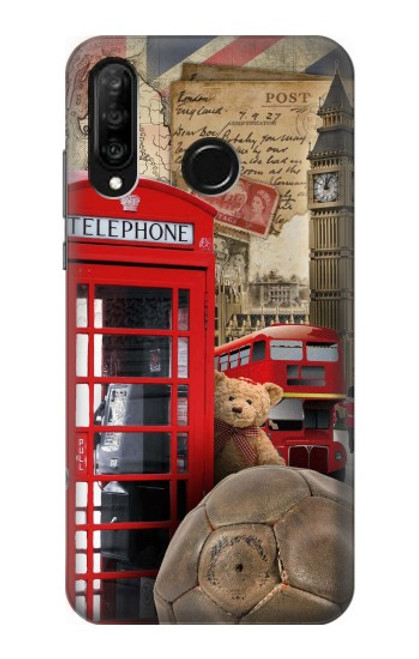 W3856 Vintage London British Hard Case and Leather Flip Case For Huawei P30 lite