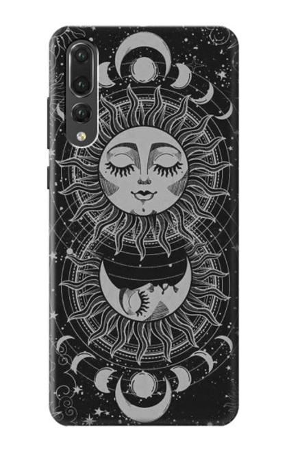 W3854 Mystical Sun Face Crescent Moon Hard Case and Leather Flip Case For Huawei P20 Pro