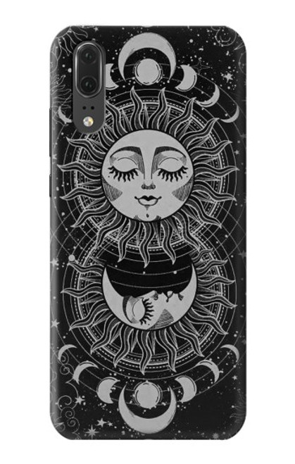 W3854 Mystical Sun Face Crescent Moon Hard Case and Leather Flip Case For Huawei P20