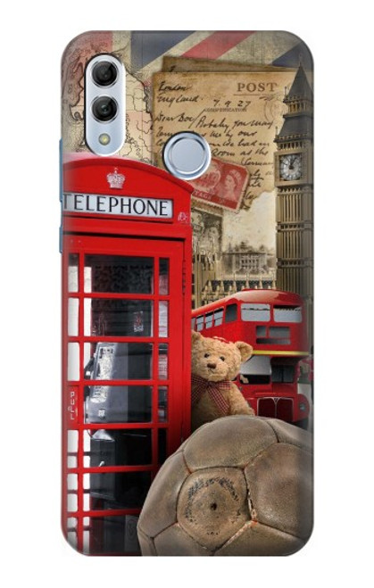 W3856 Vintage London British Hard Case and Leather Flip Case For Huawei Honor 10 Lite, Huawei P Smart 2019