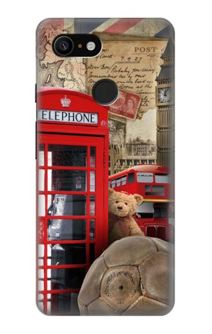 W3856 Vintage London British Hard Case and Leather Flip Case For Google Pixel 3