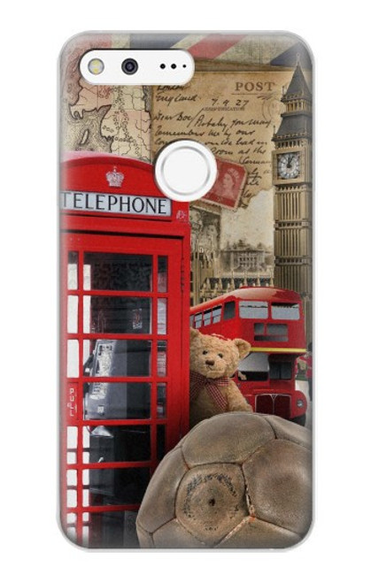 W3856 Vintage London British Hard Case and Leather Flip Case For Google Pixel XL