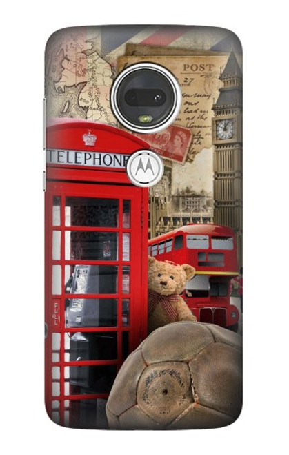 W3856 Vintage London British Hard Case and Leather Flip Case For Motorola Moto G7, Moto G7 Plus