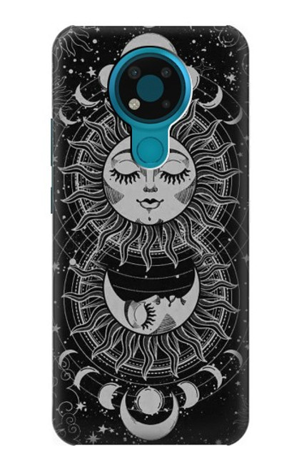 W3854 Mystical Sun Face Crescent Moon Hard Case and Leather Flip Case For Nokia 3.4