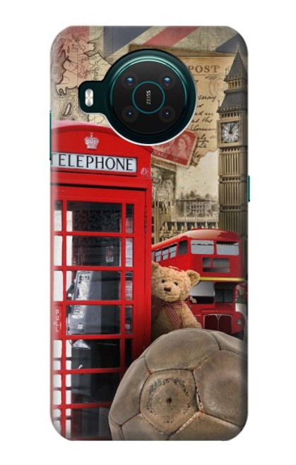 W3856 Vintage London British Hard Case and Leather Flip Case For Nokia X10