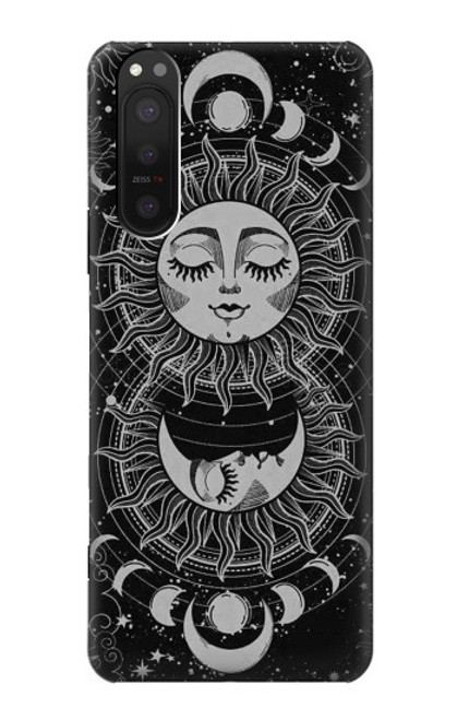 W3854 Mystical Sun Face Crescent Moon Hard Case and Leather Flip Case For Sony Xperia 5 II