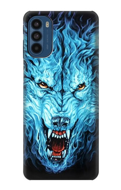 W0752 Blue Fire Grim Wolf Hard Case and Leather Flip Case For Motorola Moto G41