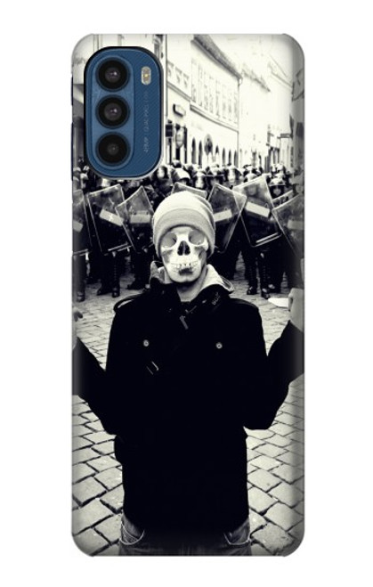 W1108 Skull Mask Man Protester Hard Case and Leather Flip Case For Motorola Moto G41