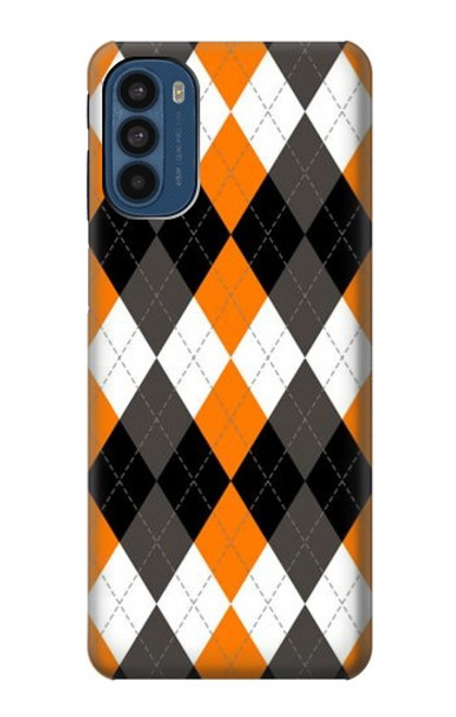 W3421 Black Orange White Argyle Plaid Hard Case and Leather Flip Case For Motorola Moto G41