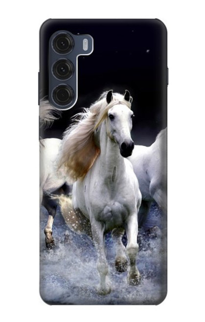 W0246 White Horse Hard Case and Leather Flip Case For Motorola Moto G200 5G