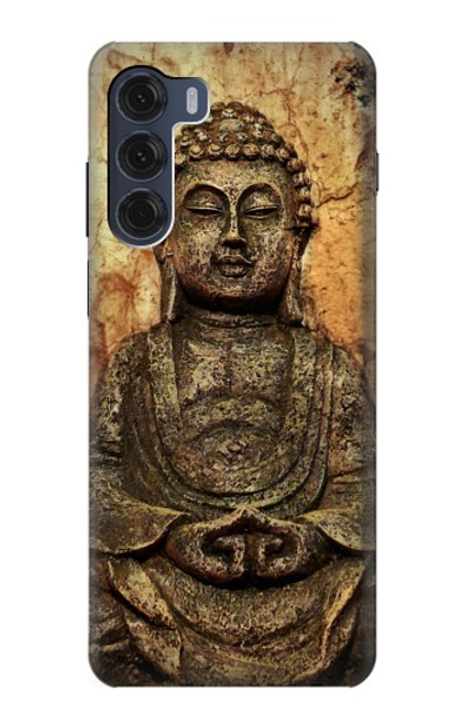 W0344 Buddha Rock Carving Hard Case and Leather Flip Case For Motorola Moto G200 5G