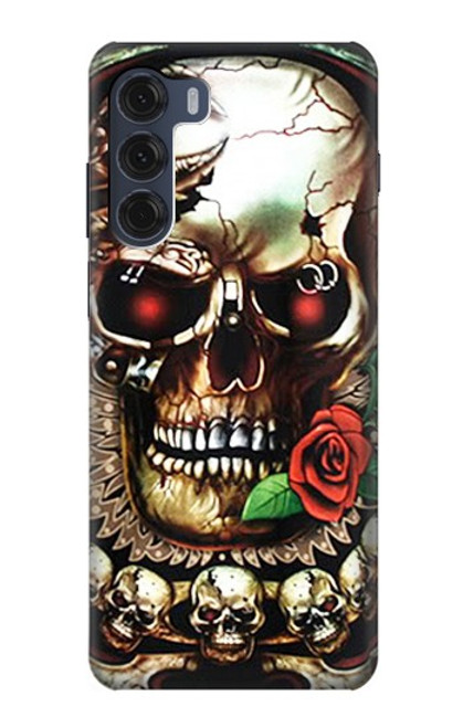 W0753 Skull Wing Rose Punk Hard Case and Leather Flip Case For Motorola Moto G200 5G