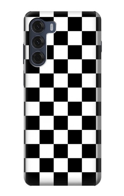 W1611 Black and White Check Chess Board Hard Case and Leather Flip Case For Motorola Moto G200 5G