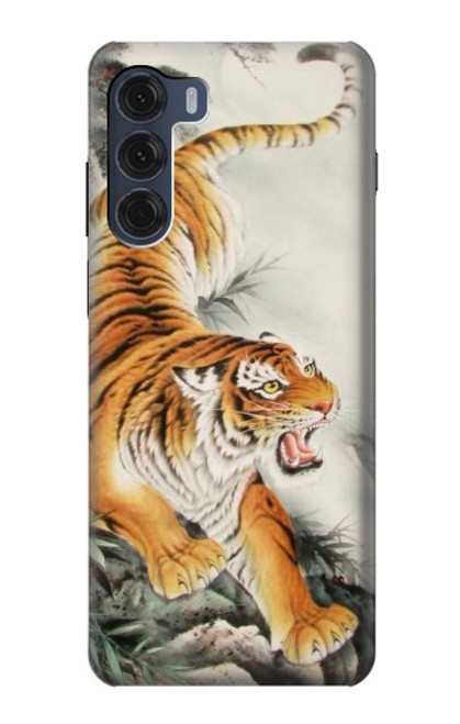 W2751 Chinese Tiger Brush Painting Hard Case and Leather Flip Case For Motorola Moto G200 5G