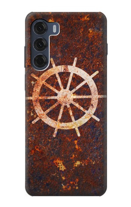 W2766 Ship Wheel Rusty Texture Hard Case and Leather Flip Case For Motorola Moto G200 5G