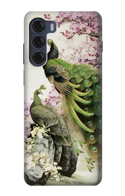 W2773 Peacock Chinese Brush Painting Hard Case and Leather Flip Case For Motorola Moto G200 5G