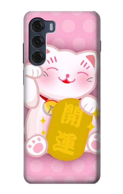 W3025 Pink Maneki Neko Lucky Cat Hard Case and Leather Flip Case For Motorola Moto G200 5G