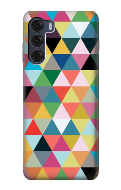 W3049 Triangles Vibrant Colors Hard Case and Leather Flip Case For Motorola Moto G200 5G