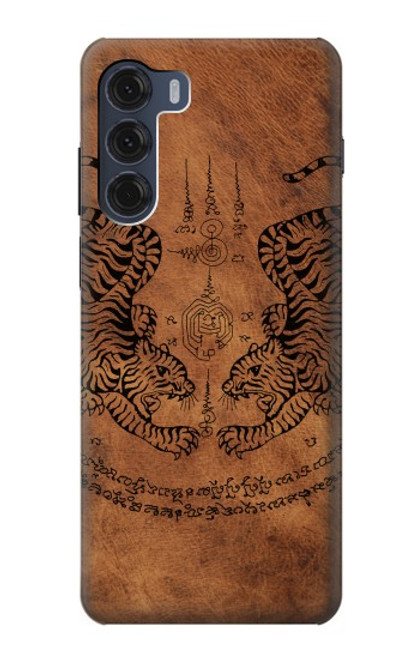 W3209 Sak Yant Twin Tiger Hard Case and Leather Flip Case For Motorola Moto G200 5G