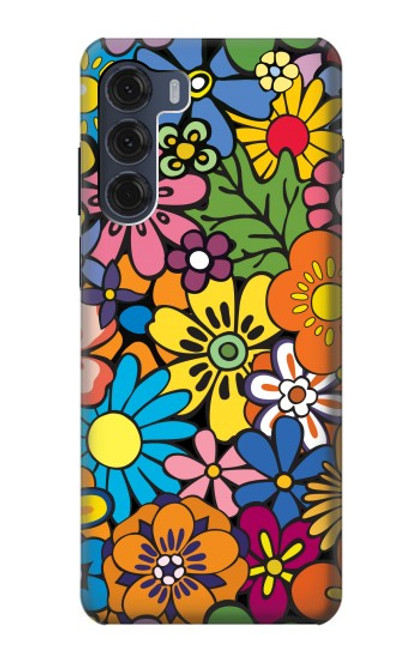 W3281 Colorful Hippie Flowers Pattern Hard Case and Leather Flip Case For Motorola Moto G200 5G