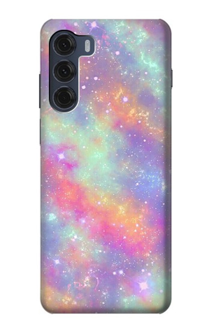 W3706 Pastel Rainbow Galaxy Pink Sky Hard Case and Leather Flip Case For Motorola Moto G200 5G