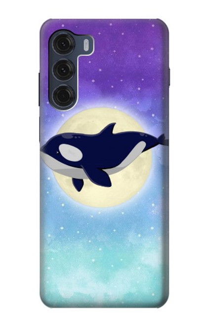 W3807 Killer Whale Orca Moon Pastel Fantasy Hard Case and Leather Flip Case For Motorola Moto G200 5G