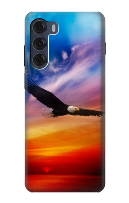 W3841 Bald Eagle Flying Colorful Sky Hard Case and Leather Flip Case For Motorola Moto G200 5G