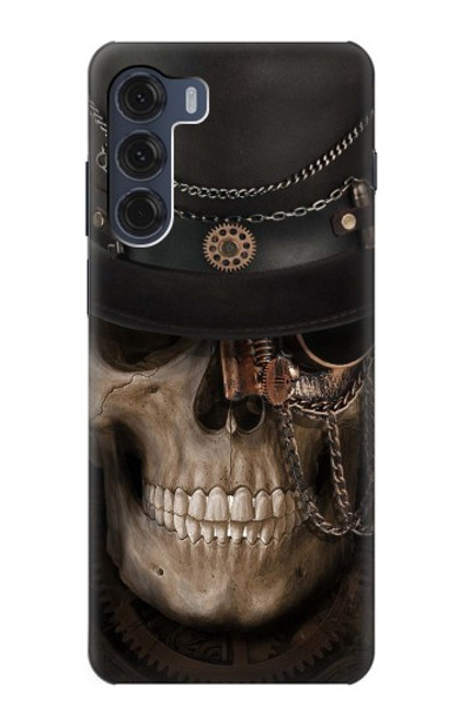 W3852 Steampunk Skull Hard Case and Leather Flip Case For Motorola Moto G200 5G