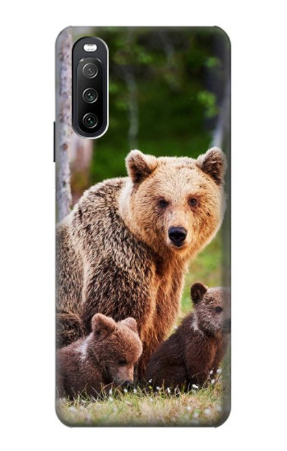 W3558 Bear Family Hard Case and Leather Flip Case For Sony Xperia 10 III Lite