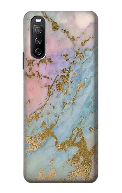 W3717 Rose Gold Blue Pastel Marble Graphic Printed Hard Case and Leather Flip Case For Sony Xperia 10 III Lite
