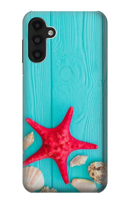 W3428 Aqua Wood Starfish Shell Hard Case and Leather Flip Case For Samsung Galaxy A13 4G