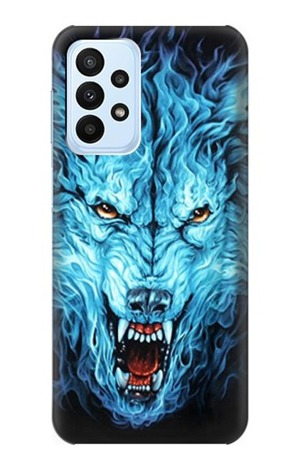 W0752 Blue Fire Grim Wolf Hard Case and Leather Flip Case For Samsung Galaxy A23