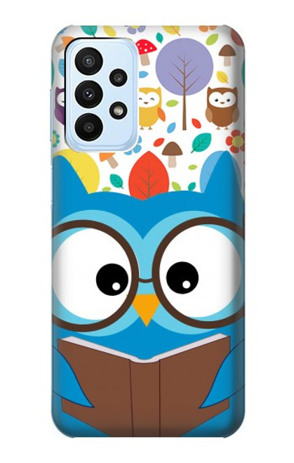 W2521 Cute Nerd Owl Cartoon Hard Case and Leather Flip Case For Samsung Galaxy A23