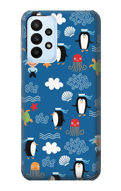 W2572 Marine Penguin Pattern Hard Case and Leather Flip Case For Samsung Galaxy A23